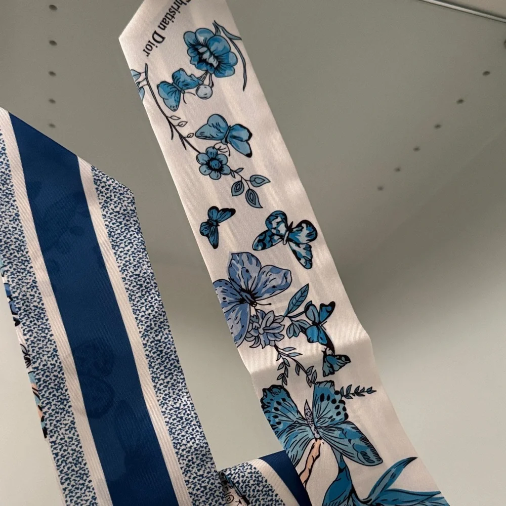 Christian Dior Blue and White Floral twilly